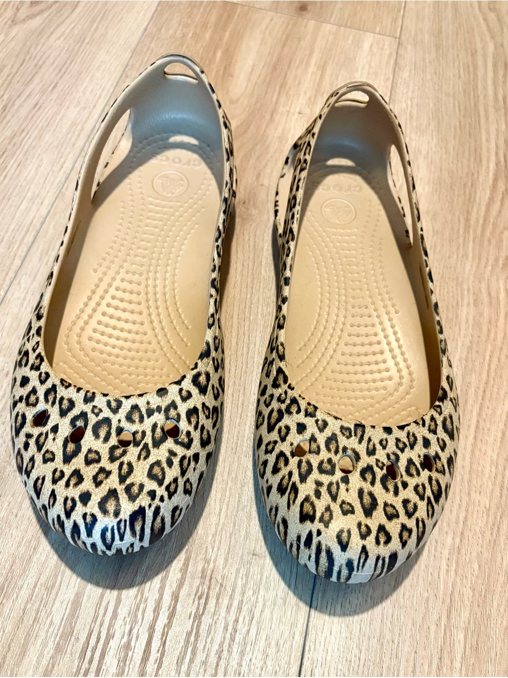 CROCS Women's Leopard Print Slip-On Flats - Beige & Black